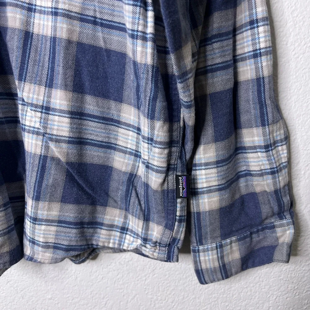Patagonia Fjord Flannel Shirt Blue Gray Plaid Organic Cotton Men's Size Large